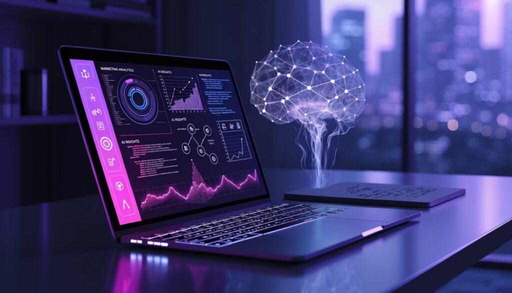 A digital marketer utilizing a top Claude skill on a modern laptop for SEO and business growth.