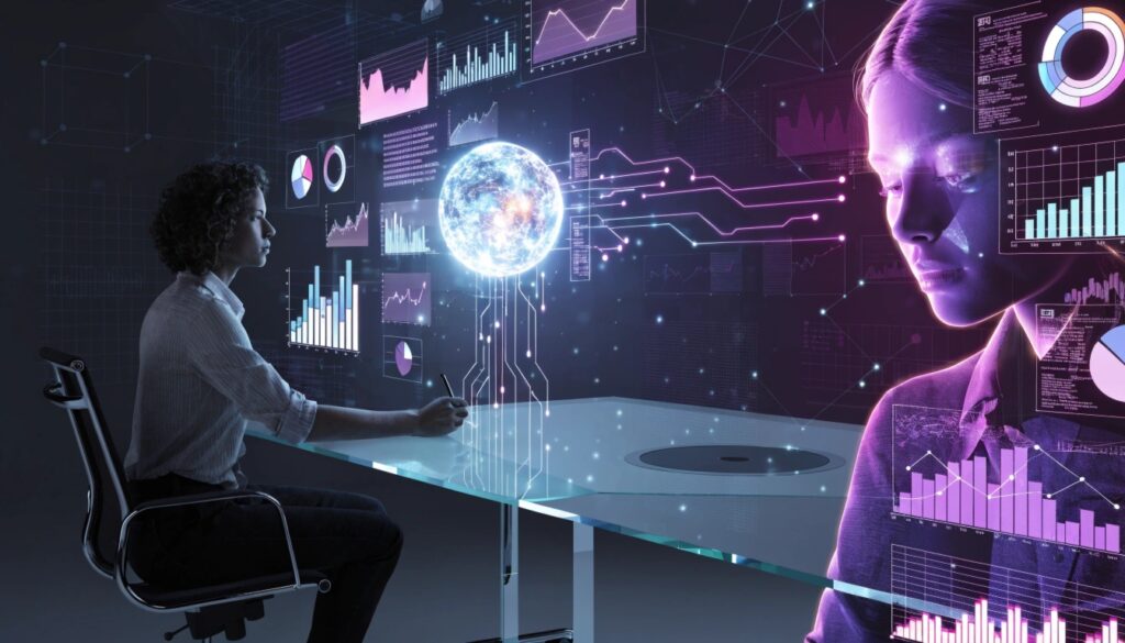 Futuristic digital marketing workspace illustrating the new Agentic AI direction.